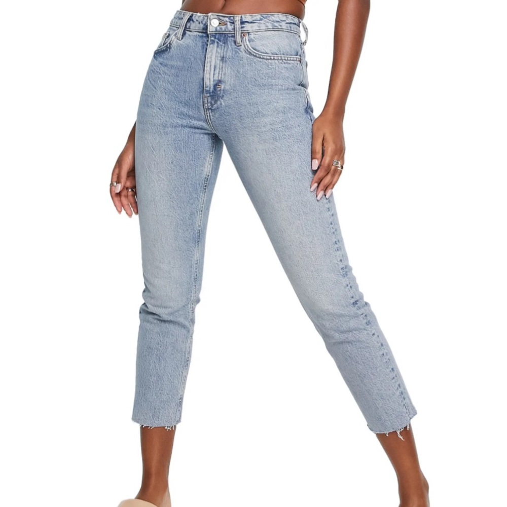 Topshop High Waist Raw Hem Straight Leg Jeans